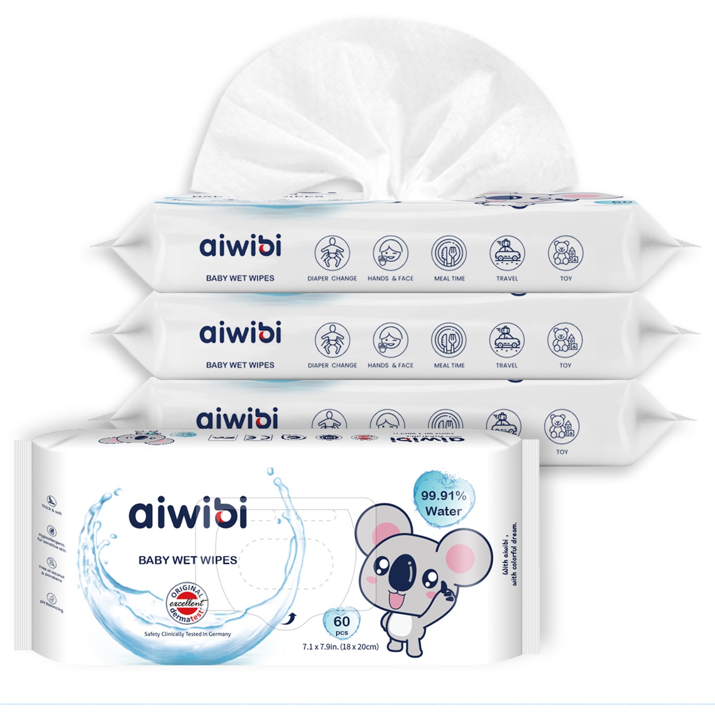 99.91% Pure Water Baby Wet Wipes—60Pcs